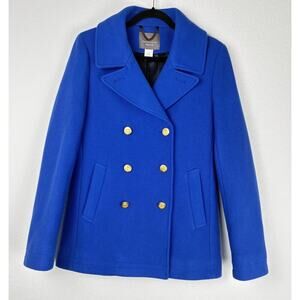 J Crew Stadium Cloth Wool Nello Gori Blue Double Breasted Coat Jacket 8T Classic